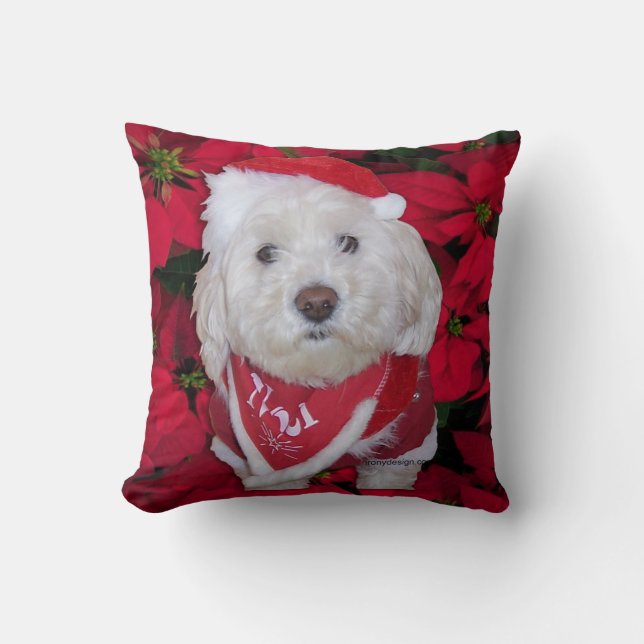 Kerstbichon Frise Dog Kussen (Voorkant)