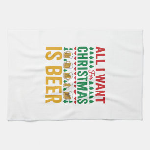 Kerstbier Grappig Vakantie Drinken Design Theedoek