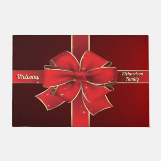 KerstBig Red Bow Holiday Monogram Deurmat (Voorkant)