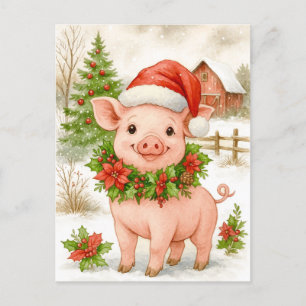 Kerstbiggetje Aquarel Ansichtkaart Feestdagenkaart