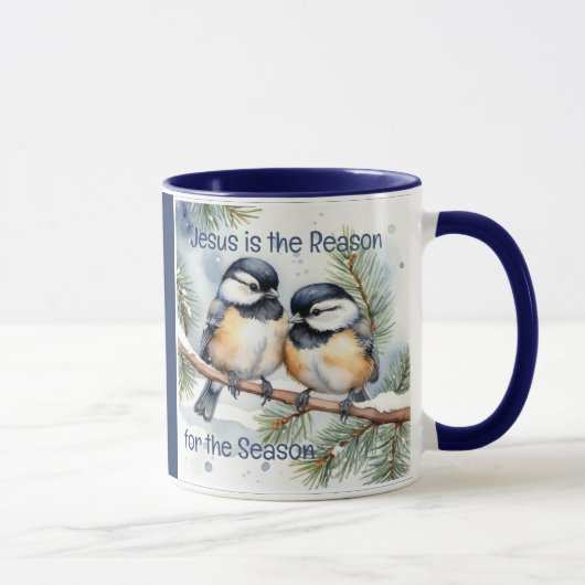 Kerstbijbelcitaat Schattigee Chickadee-vogels Mok (Rechts)