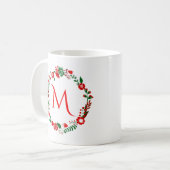 Kerstblad & Bloemen krans met monogram Koffiemok (Voorkant links)