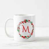 Kerstblad & Bloemen krans met monogram Koffiemok (Links)