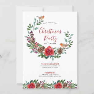 kerstblad en rode rozen, bouquet en Red Robin Kaart