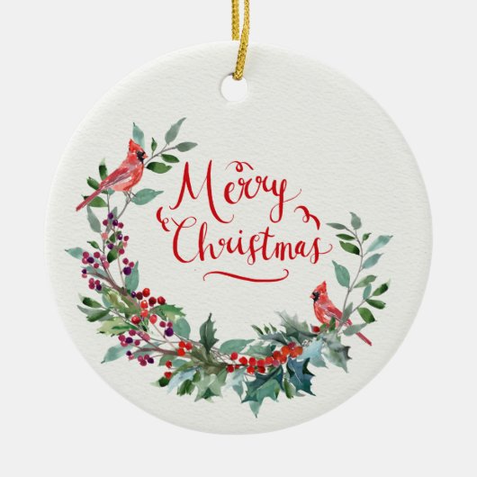 kerstblad, heilig, kardinaal keramisch ornament (Voorkant)