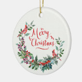 kerstblad, heilig, kardinaal keramisch ornament (Links)