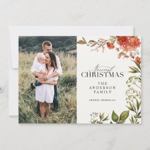 kerstblad met rode en groene foto feestdagenkaart