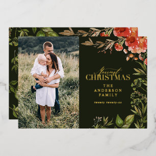 kerstblad met rode en groene foto folie feestdagenkaart