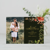 kerstblad met rode en groene foto folie feestdagenkaart (Staand Voorkant)