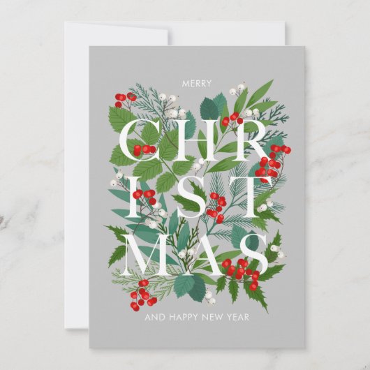 Kerstbladeren en kerkleien feestdagenkaart (Voorkant)