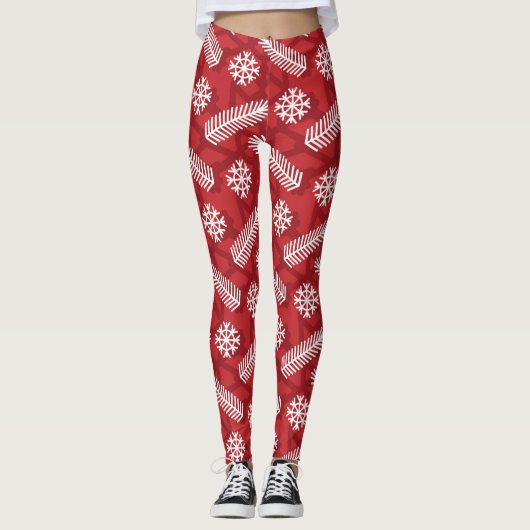 Kerstbladeren Snowflake-patroon Leggings (Voorkant)