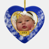 Kerstblauw baby's Fotohart Keramisch Ornament (Voorkant)