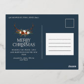 Kerstblauw elegant, minimale moderne typografie folie feestdagen briefkaart (Achterkant)