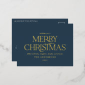 Kerstblauw elegant, minimale moderne typografie folie feestdagen briefkaart (Voorkant / Achterkant)