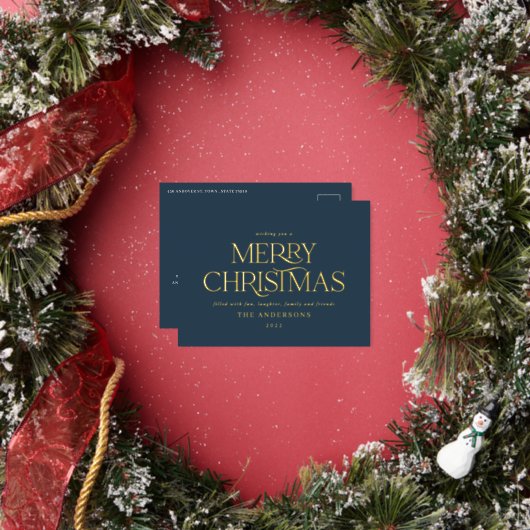 Kerstblauw elegant, minimale moderne typografie folie feestdagen briefkaart (Insitu)