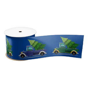 Kerstblauw en groene vrachtwagen met boom lint