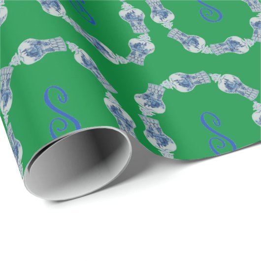 Kerstblauw en witte gember jar cadeaupapier (Rol Hoek)