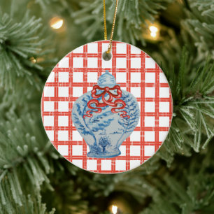 Kerstblauw en witte gember jar keramisch ornament