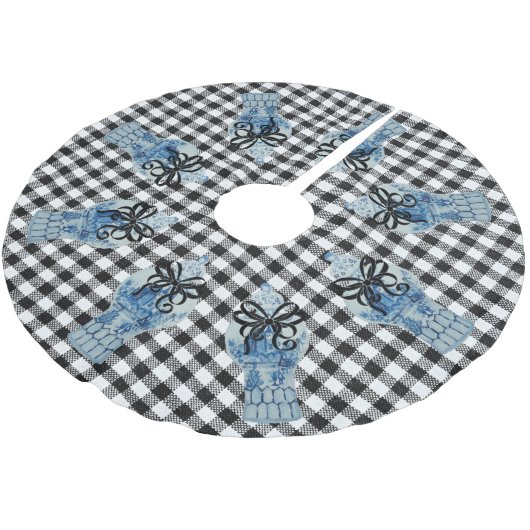 Kerstblauw en witte gember jar kerstboom rok (Gekanteld)