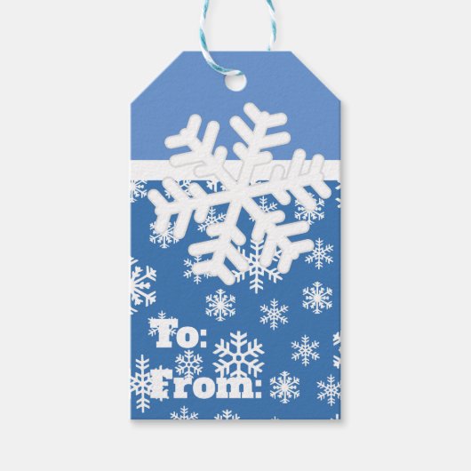 Kerstblauw en witte sneeuwvlok cadeaulabel (Voorkant)