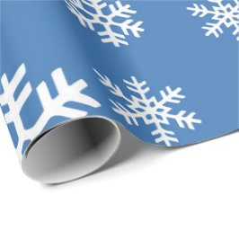 Kerstblauw en witte sneeuwvlok cadeaupapier