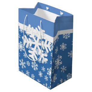 Kerstblauw en witte sneeuwvlok medium cadeauzakje