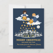 Kerstblauw gougel schattige kleine engeltjes feestdagenkaart (Voorkant)