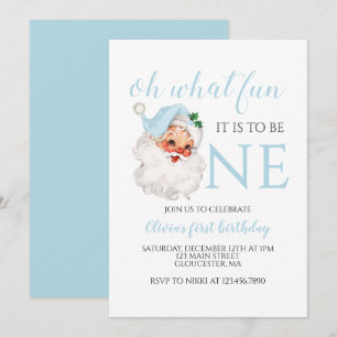 Kerstblauw Kerstman Eerste Verjaardag Kaart