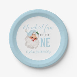 Kerstblauw Kerstman Eerste Verjaardag Papieren Bordje