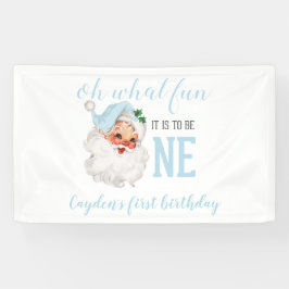 Kerstblauw Kerstman Eerste Verjaardag Spandoek