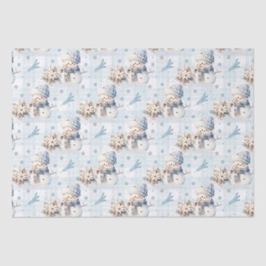 Kerstblauw Kleine Sneeuwman Tissuepapier (Voorkant)
