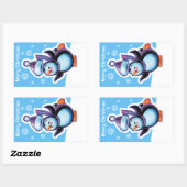 Kerstblauw rechthoekige sticker Penguin skater. (Vel)