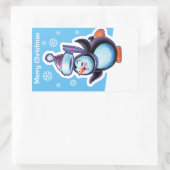 Kerstblauw rechthoekige sticker Penguin skater. (Tas)