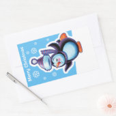 Kerstblauw rechthoekige sticker Penguin skater. (Envelop)
