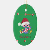 kerstblauw Snoep Decor Custom Year Oval Keramisch Ornament (Rechts)