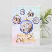 Kerstblauw Waterverf 5 Foto Ornament Feestdagenkaart (Staand voorkant)