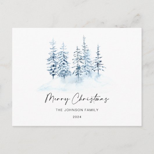 Kerstblauw Winter Bos Rustiek Landschap Briefkaart (Voorkant)