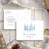 Kerstblauw Winter Bos Rustiek Landschap Briefkaart