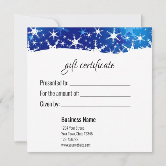 kerstblauw wintersneeuwvlokken Cadeaubon (Achterkant)