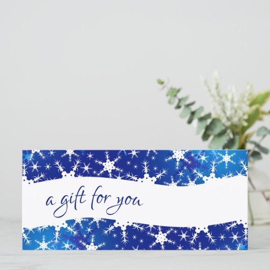 kerstblauw wintersneeuwvlokken Cadeaubon (Staand voorkant)