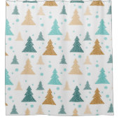 Kerstblauw wit sneeuwvlokpatroon douchegordijn (Voorkant)