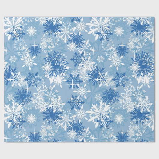 kerstblauw wit snowflap cadeaupapier (Vlak)
