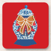 kerstblauwe gember jar bier onderzetter (Voorkant)