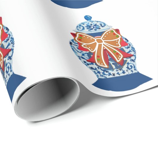 kerstblauwe gember jar cadeaupapier (Rol Hoek)