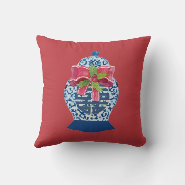 kerstblauwe gember jar kussen (Achterkant)
