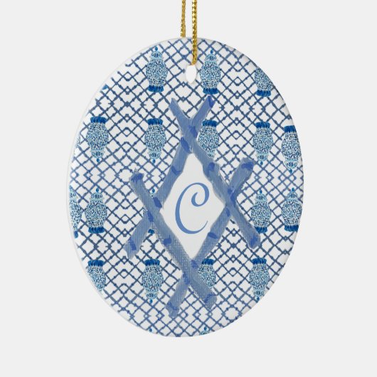 Kerstblauwe gember keramisch ornament (Rechts)