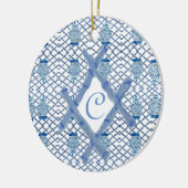 Kerstblauwe gember keramisch ornament (Links)