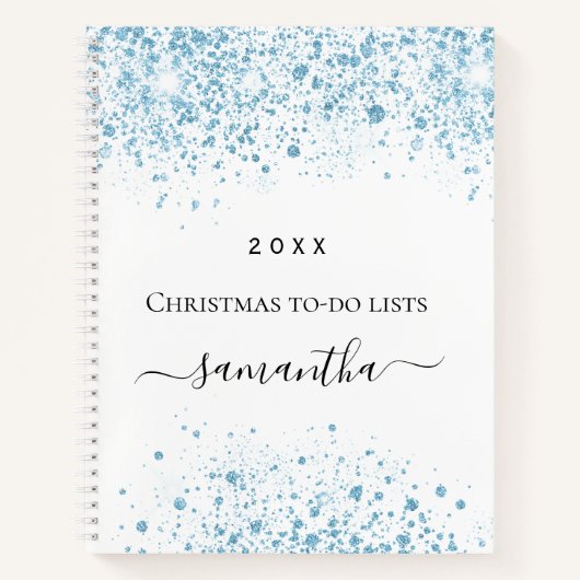 Kerstblauwe glitter witte winter om lijsten te mak notitieboek (Voorkant)