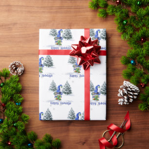 Kerstblauwe gnoom in Snowflakes Cadeaupapier