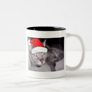 Kerstblauwe grijze katten tweekleurige koffiemok